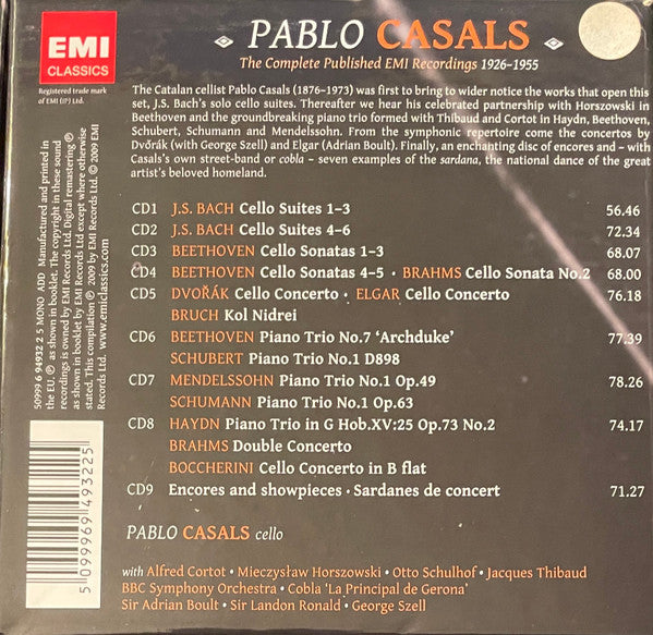 Image of Back Cover of 9xCD - VG+/EX - PABLO CASALS, The Complete Published EMI Recordings 1926-1955 (EMI Classics; 6 94932 2, Europe 2009, Box Set, Booklet), ,  - 3336007E