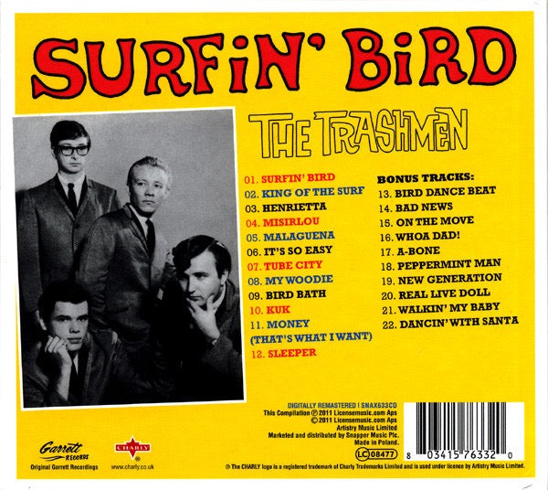 Image of Back Cover of CD - VG+/VG+ - THE TRASHMEN, Surfin' Bird (Charly Records; SNAX633CD, Poland 2011 Reissue, Book Sleeve), ,  - 3316009C