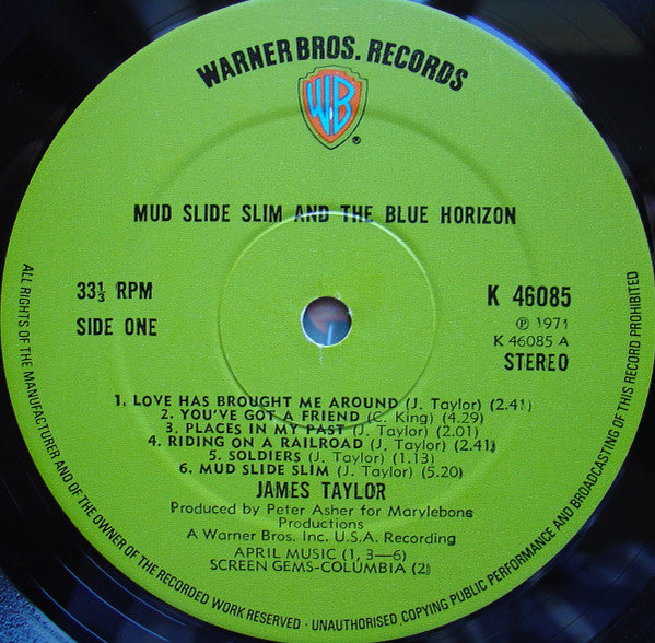Image of Label Cover of LP - VG/VG - JAMES TAYLOR, Mud Slide Slim And The Blue Horizon (Warner Bros. Records Green Labels; K 46085, UK 1971, Gatefold), Strong VG,  - 4016114C