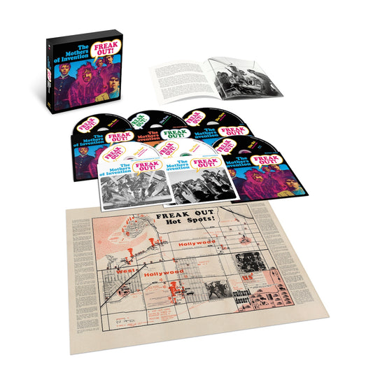 Image of Front Cover of 5xCD - NEW/NEW - FRANK ZAPPA AND THE MOTHERS OF INVENTION, Freak Out! (60th Anniversary) (UMR; 7391740, UK 2026 Reissue), , "The CDs are comprised of the album’s newly remastered 1966 stereo mix, heretofore unreleased Freak Out! pre-master mix, long-unavailable mono master mix, the Mothers live at The Fillmore in San Francisco (1966), demos, and a cornucopia bonus material. Blu-ray contains 196k/24b and 96k/24b high-res audio of the three different archival Freak Out! Mixes from the 