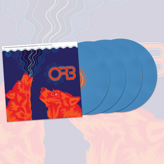 Image of Front Cover of 4xLP - NEW/NEW - THE ORB, Auntie Aubrey's Excursions Beyond The Call Of Duty Part 3 (Liquid Sound Design; LSD124LP, UK 2026, Blue Coloured Vinyl), , In 2000, after almost two decades of hibernation under the ambient waves and dub currents of the Sargasso Sea, LSD revived the seminal ‘Auntie Aubrey's’ series, an Orb Remix Project. Released as a 2 x CD compilation, Part 3 is a veritable smorgasbord of classic, new and unreleased labour-of-love remixes that span three decades yet still 