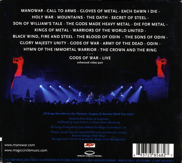 Image of Back Cover of CD - VG+/VG+ - MANOWAR, Gods Of War Live (Magic Circle Music; MCA 01207-2, Germany 2007, Double Digipak, Booklet), ,  - 3316020C