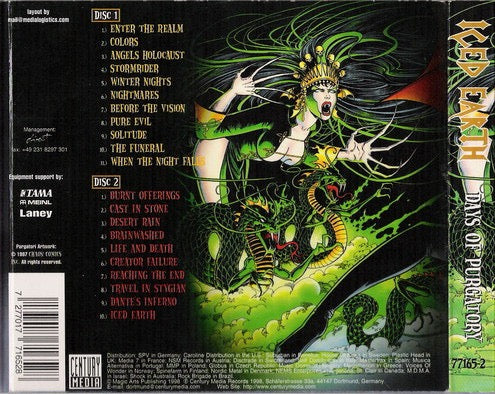 Image of Back Cover of 2xCD - VG+/VG - ICED EARTH, Days Of Purgatory (Century Media; 77165-2, UK, Europe & US 1998 Reissue, Double Digipak, Booklet), ,  - 3316022C