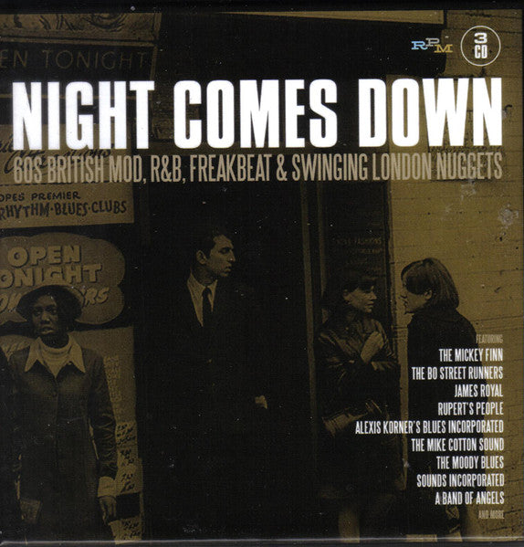 Image of Front Cover of 3xCD - VG+/VG+ - VARIOUS, Night Comes Down (60s British Mod, R&B, Freakbeat & Swinging London Nuggets) (RPM Records; RPMBX 535, UK 2017, Box Set, Booklet), ,  - 3336026E