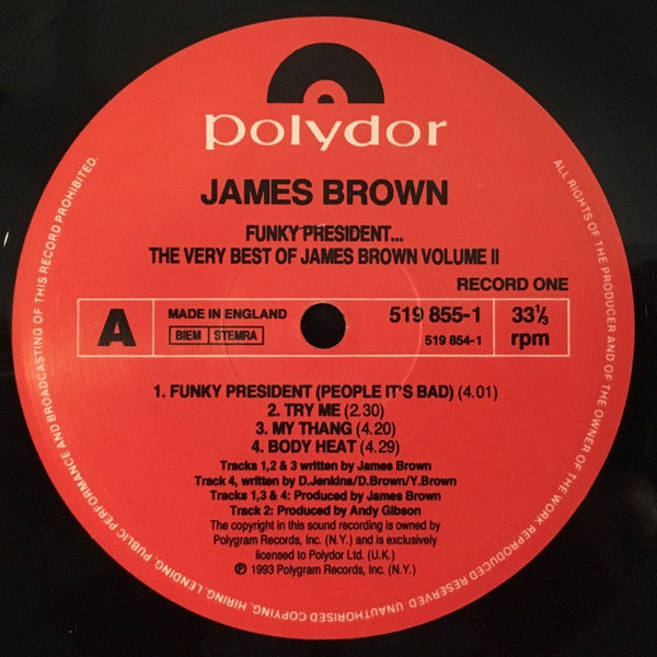 Image of Label Cover of 2xLP - VG/VG - JAMES BROWN, Funky President: The Very Best Of James Brown Vol 2 (Polydor Red Label; 519 854-1, UK 1993), ,  - 3326034E