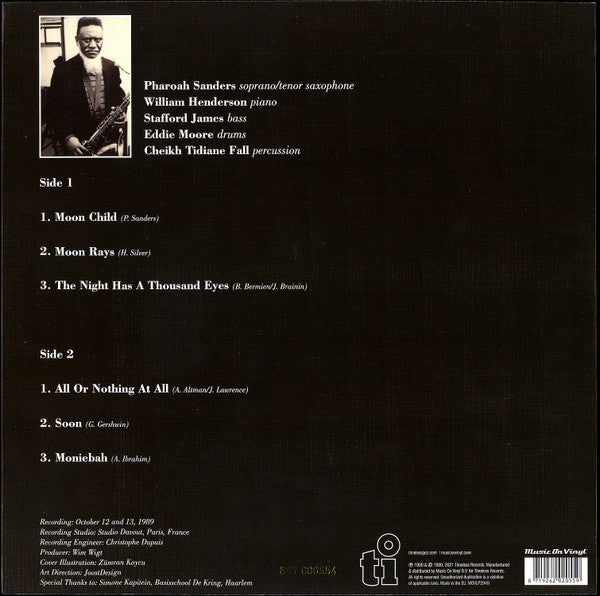Image of Back Cover of LP - VG+/VG+ - PHAROAH SANDERS, Moon Child (Music On Vinyl; MOVLP2949, Europe 2021 Reissue, Limited Edition, Numbered, Purple vinyl), No.547,  - 3326036E