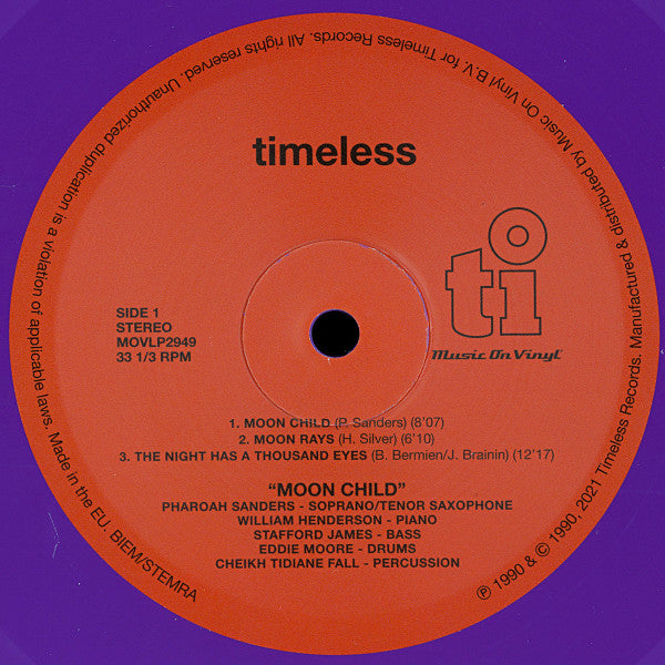 Image of Label Cover of LP - VG+/VG+ - PHAROAH SANDERS, Moon Child (Music On Vinyl; MOVLP2949, Europe 2021 Reissue, Limited Edition, Numbered, Purple vinyl), No.547,  - 3326036E
