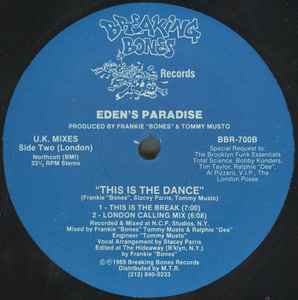 Image of Back Cover of 12" - /VG+ - EDEN'S PARADISE, This Is The Dance (Breaking Bones Records ; BBR-700, US 1989), ,  - 3346047S