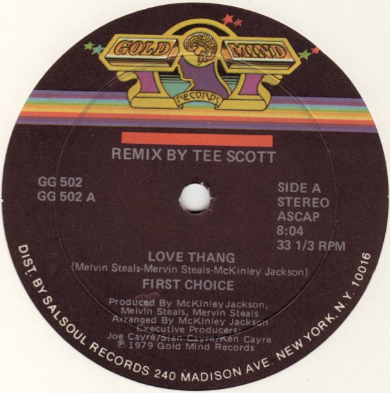 Image of Front Cover of 12" - VG/VG - FIRST CHOICE, Love Thang (Gold Mind Records; GG 502, US 1979, Company Sleeve), Light marks only.,  - 3316104C
