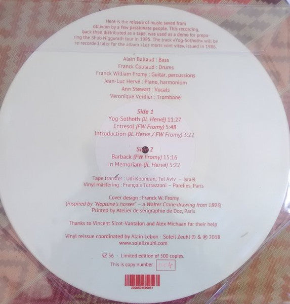 Image of Back Cover of LP - VG+/VG+ - SHUB NIGGURATH, Shub Niggurath (Soleil Zeuhl; SZ 56, France 2018, Clear Plastic Stickered Sleeve, White vinyl. Limited Numbered Editon), No.132,  - 3326068E