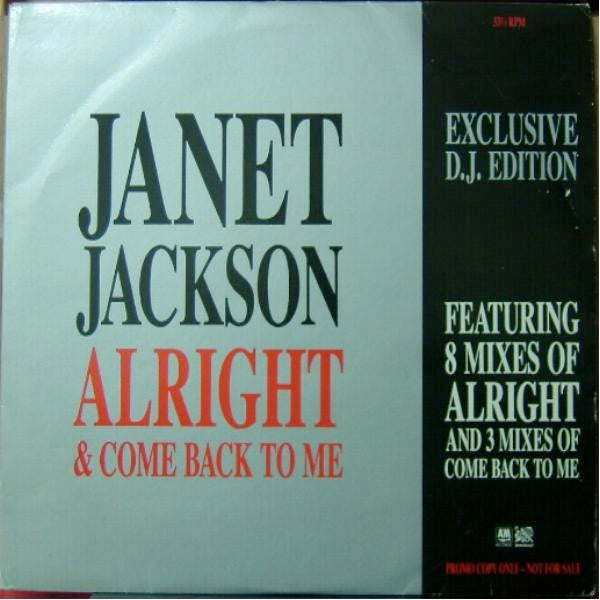Image of Front Cover of 2x12" - VG/VG+ - JANET JACKSON, Alright / Come Back To Me (Breakout; USATDJ 681, 	UK 1990, Picture Sleeve), ,  - 3316098C