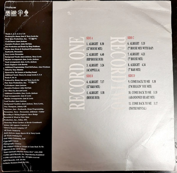 Image of Back Cover of 2x12" - VG/VG+ - JANET JACKSON, Alright / Come Back To Me (Breakout; USATDJ 681, 	UK 1990, Picture Sleeve), ,  - 3316098C