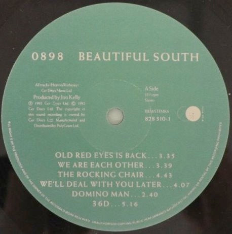 Image of Label Cover of LP - VG/VG - THE BEAUTIFUL SOUTH, 0898 Beautiful South (Go! Discs; 828 310-1, UK 1992, Inner, With 12"x12" Print Of Sleeve Art), ,  - 3316044C