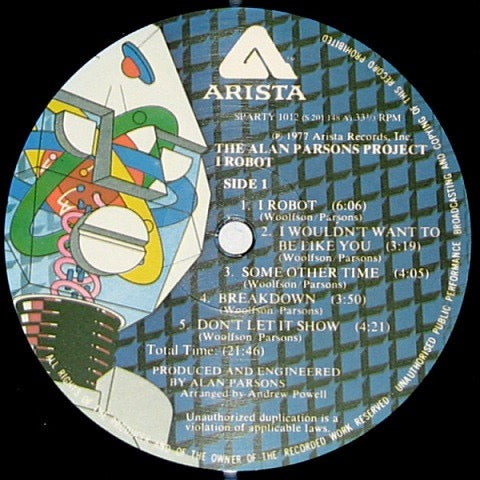 Image of Label Cover of LP - VG/VG - THE ALAN PARSONS PROJECT, I Robot (Arista; SPARTY 1012, UK & Europe 1980s Reissue, Gatefold), Strong VG,  - 3316076C