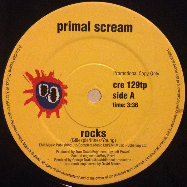 Image of Label Cover of 12" - VG/VG - PRIMAL SCREAM, Rocks / Funky Jam (Creation Records; cre 129tp, UK 1994, Promo, Company Sleeve), Hairline marks ,  - 3316079C