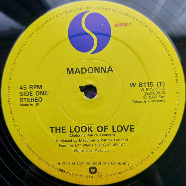 Image of Label Cover of 12" - VG/VG - MADONNA, The Look Of Love (Sire; W8115T, UK 1987, Picture Sleeve, MT DAMONT Runouts), Strong VG,  - 3316117C
