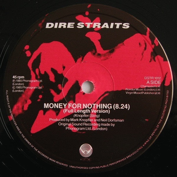 Image of Label Cover of 12" - VG/VG - DIRE STRAITS, Money For Nothing (Full Length Version) (Vertigo; DSTR 1012, UK 1985), ,  - 3316154C
