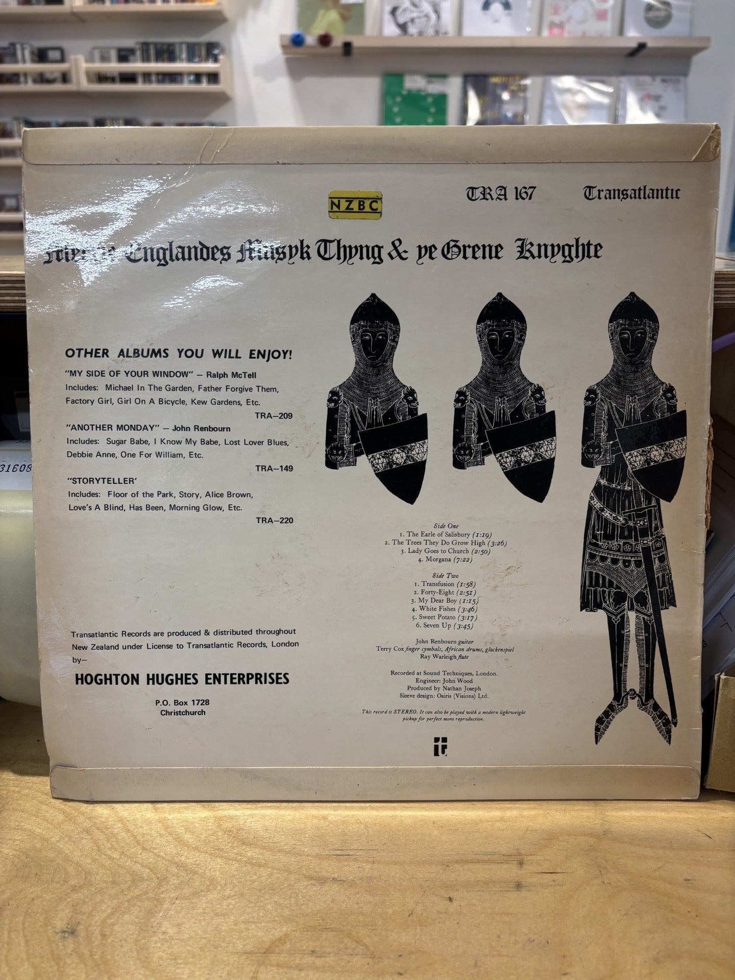 Image of Back Cover of LP - G+/G+ - JOHN RENBOURN, Sir John Alot Of Merrie Englandes Musyk Thyng & Ye Grene Knyghte (Transatlantic Records; TRA 167, New Zealand 1968, Laminated Flipback Sleeve), Spine wear, Light hairline marks, Rare NZ Press,  - 3316081C