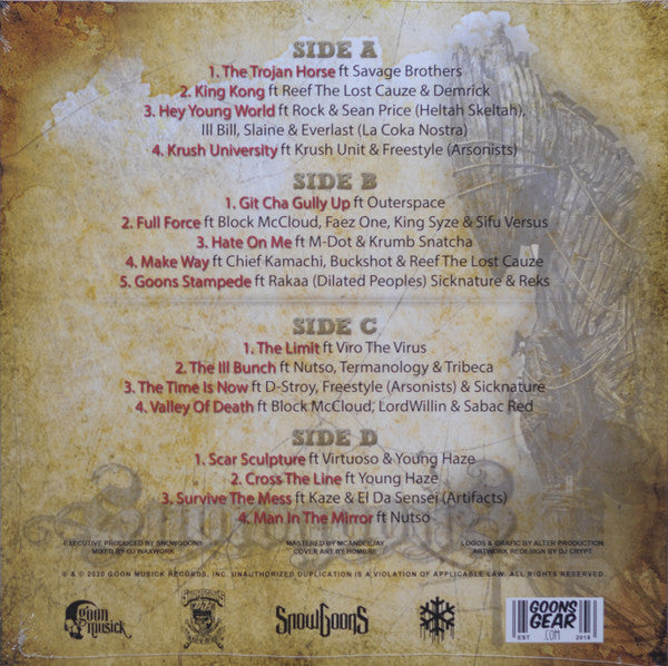 Image of Back Cover of 2xLP - VG+/VG+ - SNOWGOONS, The Trojan Horse (Goon MuSick; GM 20-046, Germany 2020 Reissue, Limited Edition, Clear Sand Vinyl), Numbered 29/80.,  - 3346139S
