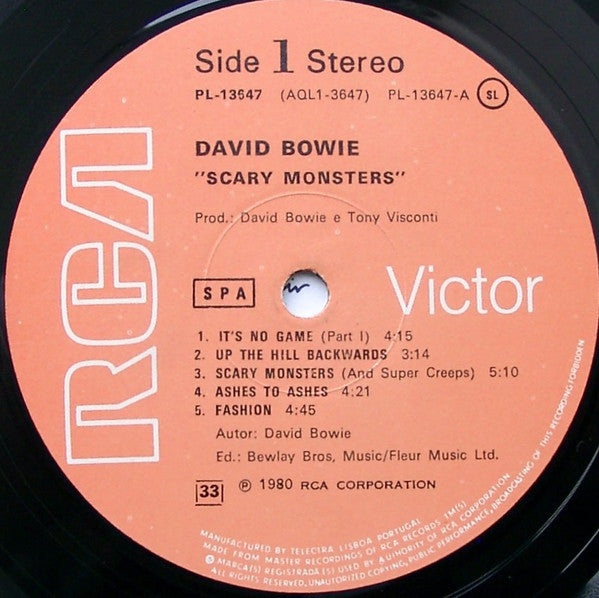 Image of Label Cover of LP - VG+/VG+ - DAVID BOWIE, Scary Monsters (RCA Victor; PL-13647, Portugal 1980, Insert), ,  - 3326077E