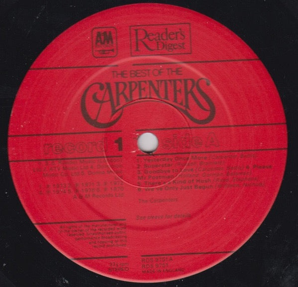 Image of Label Cover of 4xLP - VG/EX - CARPENTERS, The Best Of The Carpenters (Reader's Digest; GCAR-A-048, UK 1980, Box Set, 4 Inners & Quality Guarantee Insert), Clean and glossy discs, With insert, Light wear to box only,  - 3316084C