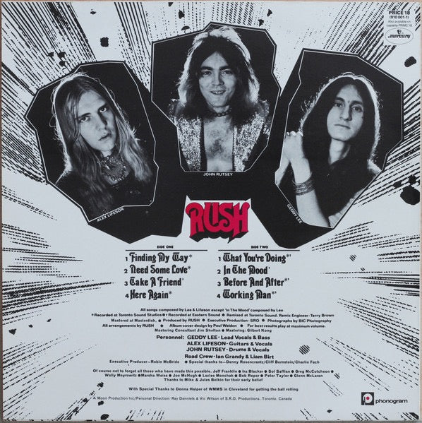 Image of Back Cover of LP - VG/VG+ - RUSH, Rush (Mercury Blue Labels With Short Rim Text Perimeter; PRICE 18, UK 1983 Reissue, Company Inner), Strong VG sleeve.,  - 3646059S