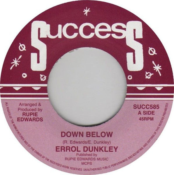 Image of Front Cover of 7" - /VG+ - ERROL DUNKLEY, Down Below / Deep Meditation (Success; SUCC585, UK 2011), ,  - 3356029S