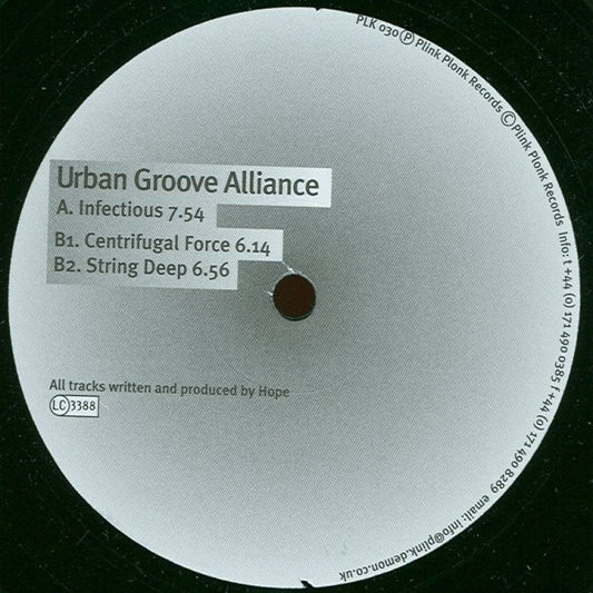 Image of Front Cover of 12" EP - /VG+ - URBAN GROOVE ALLIANCE, Infectious (Plink Plonk; PLK 030, UK 1996, Plain Sleeve), ,  - 3326114E