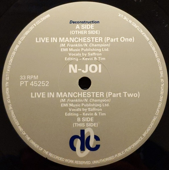 Image of Label Cover of 12" - VG/VG - N-JOI, Live In Manchester (Deconstruction; PT 45252, UK 1992, Picture Sleeve), Sleeve frayed at opening. Light marks on disc.,  - 3316249C