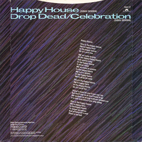 Image of Back Cover of 7" - VG/VG - SIOUXSIE AND THE BANSHEES, Happy House (Polydor; POSP 117, UK 1980, Picture Sleeve), ,  - 3316207C