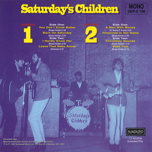 Image of Back Cover of 2x7" - VG+/EX - SATURDAY'S CHILDREN, Saturday's Children (Sundazed Music ; SEP-2 126, US 1997, Gatefold), ,  - 3326185E