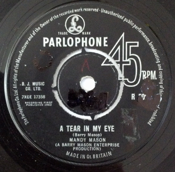 Image of Front Cover of 7" - VG+/VG+ - MANDY MASON, A Tear In My Eye / A Sweet Love (Parlophone; R 5028, UK 1963, Company Sleeve), ,  - 3326161E