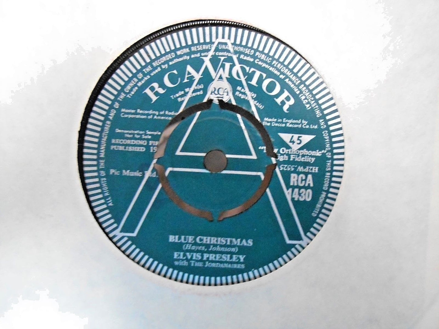 Image of Front Cover of 7" - VG+/VG+ - ELVIS PRESLEY WITH THE JORDANAIRES, Blue Christmas / White Christmas (RCA Victor ; RCA 1430, UK 1964, A Label Demo, Company Sleeve), ,  - 3326180E