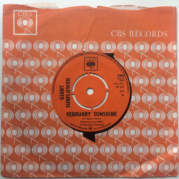 Image of Front Cover of 7" - VG+/VG+ - THE GIANT SUNFLOWER, February Sunshine / Big Apple (CBS ; 2805, UK 1967, Company Sleeve), ,  - 3326177E