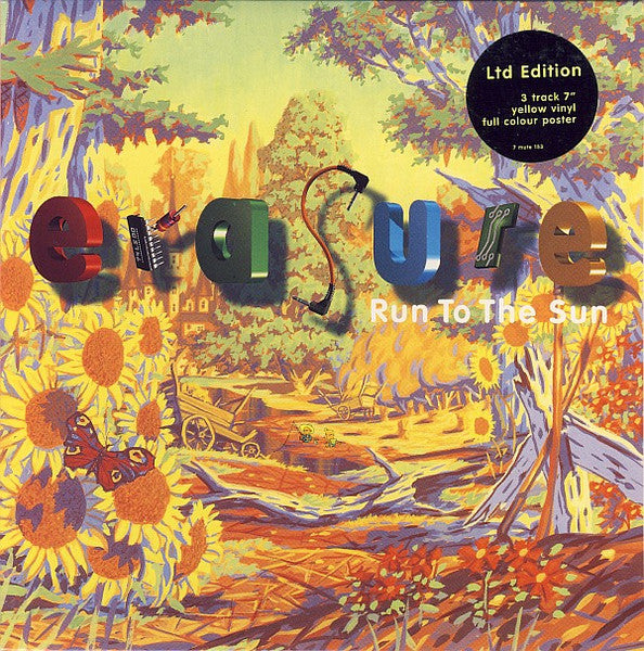 Image of Front Cover of 7" - VG/VG+ - ERASURE, Run To The Sun (Mute; Mute 153, UK 1994, Hype Stickered Sleeve, With Poster, Yellow Vinyl), Wear to sleeve opening. Nice, unused poster.,  - 3316184C