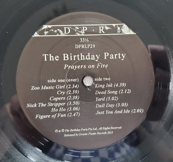 Image of Label Cover of LP - VG+/VG+ - THE BIRTHDAY PARTY, Prayers On Fire (Drastic Plastic Records; DPRLP29H, US 2015 Reissue, Clear Plastic Stickered Sleeve, Inner, 200 Gram Vinyl, Ltd to 1500, Numbered), No. 0678, very small bottom corner bump, resealable clear plastic outer has price sticker remnants,  - 3346159S