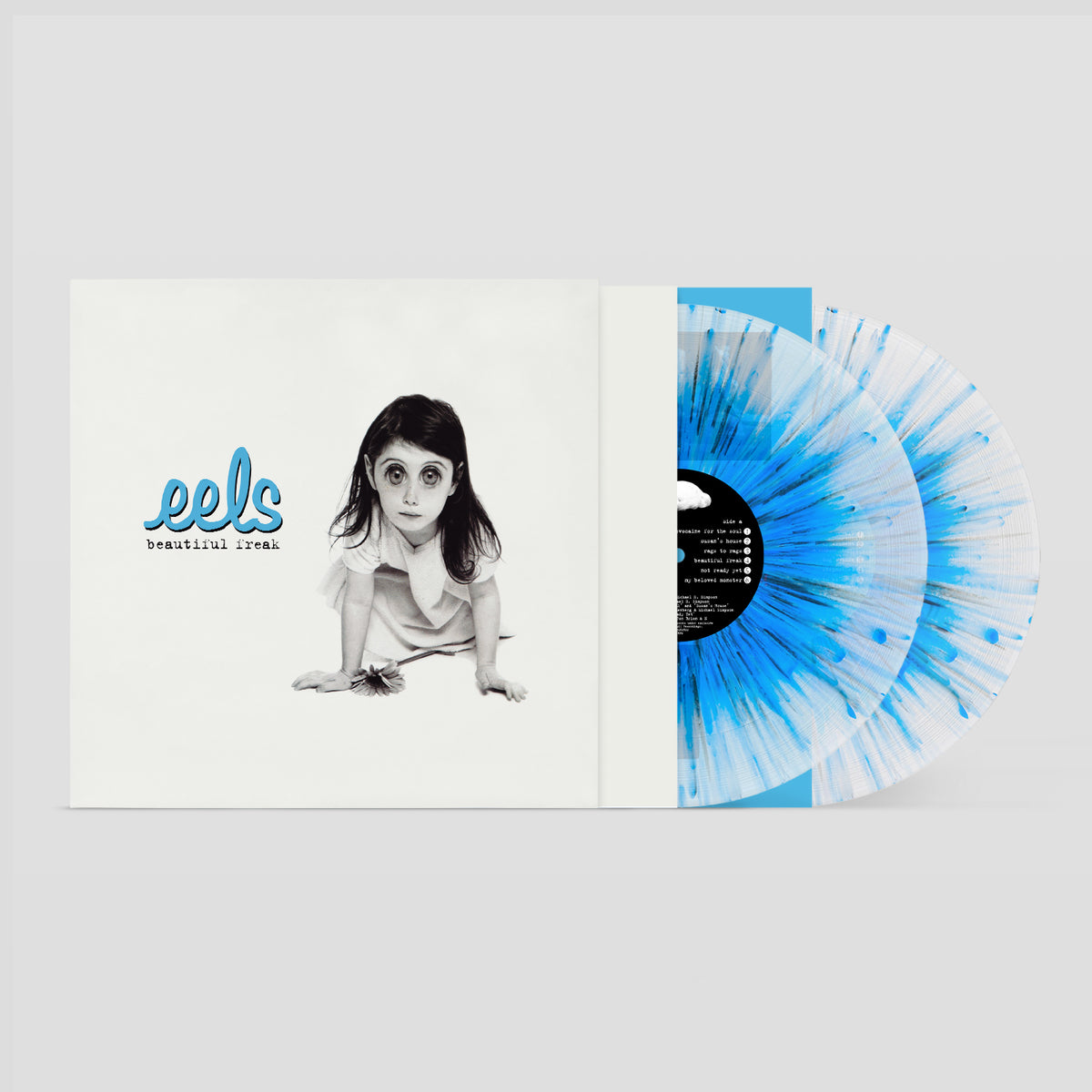 Image of Back Cover of 2xLP - NEW/NEW - EELS, Beautiful Freak ([PIAS] Recordings Catalogue; PIASC1119LPX, Worldwide 2026 Reissue, Inner, Black and Blue Splatter on Clear Vinyl), , Serving as the genesis for a legendary career, Beautiful Freak captures Eels at the very beginning of their journey. Blending alternative rock, lo-fi charm, and melancholic pop across twelve foundational cuts, it features iconic early singles like "Novocaine for the Soul," and "Susan's House,". This 30th Anniversary edition is ava