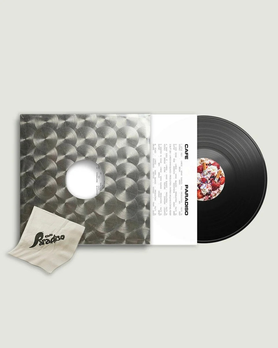 Image of Back Cover of LP - NEW/NEW - MYKKI BLANCO, Cafe Paradiso (Transgressive Records; TRANS975XX, UK 2026, Gatefold, Black Vinyl with Napkin), , On Cafe Paradiso, Mykki Blanco is completely reborn, trading the persona - driven theatrics of his previous releases for something more interior and exacting. The record draws from the diverse, banal and yet idiosyncratic contexts of the artist's life in transit. This album is Mykki at their most direct - a coherent statement with collaborator FaltyDL and a ma