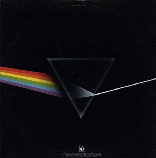 Image of Back Cover of LP - VG/G+ - PINK FLOYD, The Dark Side Of The Moon (Harvest; SMAS-11163, Canada 1970s Reissue, Gatefold, 1 Pink Band Poster, No Stickers, Stereo), Strong G+, hairline marks, Sleeve a little worn, 1 Poster only,  - 3316236C
