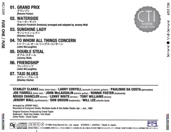 Image of Back Cover of CD - EX/EX - FUSE ONE, Fuse (King Records; KICJ 2329, Japan 2013 Reissue, Obi Strip, Limited), ,  - 3356141S