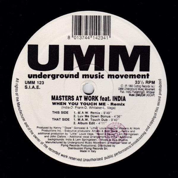 Image of Front Cover of 12" - /VG+ - MASTERS AT WORK FEAT. INDIA, When You Touch Me (Remix) (UMM; UMM 123, Italy 1994), ,  - 3346214S