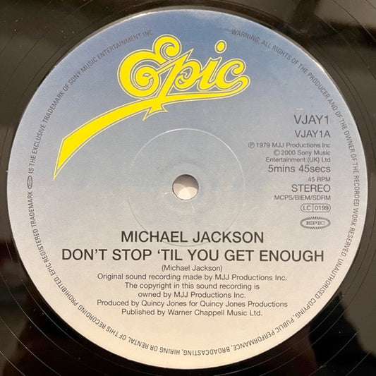 Image of Front Cover of 12" - VG+/VG+ - MICHAEL JACKSON, Don't Stop 'Til You Get Enough / Off The Wall (Epic; VJAY1, UK 2000 Reissue, Company Sleeve), ,  - 3316383C