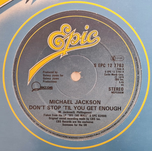 Image of Front Cover of 12" - VG/VG - MICHAEL JACKSON, Don't Stop 'Til You Get Enough / I Can't Help It (Epic; S EPC 12 7763, UK 1979, Company Sleeve), light marks only. original company sleeve. Light ringwear on sleeve.,  - 3826247E
