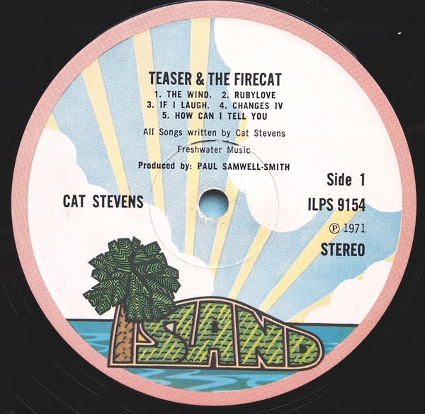 Image of Label Cover of LP - VG/G+ - CAT STEVENS, Teaser And The Firecat (Island Records Pink Rim Label; ILPS 9154, UK 1971, Textured Gatefold E.J. Day Sleeve, No Company Inner, Sterling LH Cut), Light marks, Little bit of pen on sleeve ,  - 3316406C