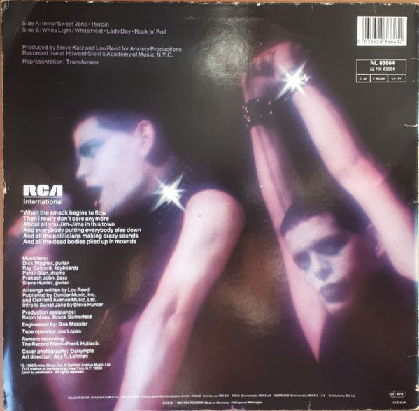 Image of Back Cover of LP - VG/VG+ - LOU REED, Rock 'N' Roll Animal (RCA; NL 83664, Europe 1980s Reissue), ,  - 3326221E