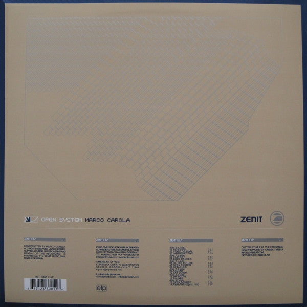 Image of Back Cover of 3xLP - G+/VG - MARCO CAROLA, Open System (Zenit; ZENIT 8 LP, Germany 2001, Picture Sleeve, 4 Inners), A few marks across discs, sleeve has some general wear, scuffs, creasing,  - 3326199E