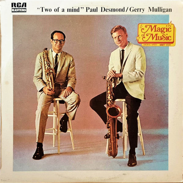 Image of Front Cover of LP - G+/VG+ - PAUL DESMOND / GERRY MULLIGAN, Two Of A Mind (RCA; MMT 1177, South Africa 1982 Reissue, Stereo), Sleeve has three sticker ghosts / rips on front. A label sticker on front. Some wear, light staining, discoloration and creasing,  - 3316503C
