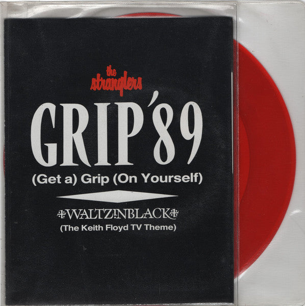Image of Front Cover of 7" - VG/VG - THE STRANGLERS, Grip '89 (Get A) Grip (On Yourself) (Liberty; EMR 84, UK 1989, Plastic Fold Over Sleeve With EMI Promo Sticker On Front, Insert, Red Vinyl), Light fogging to disc from PVC sleeve,  - 3316522C