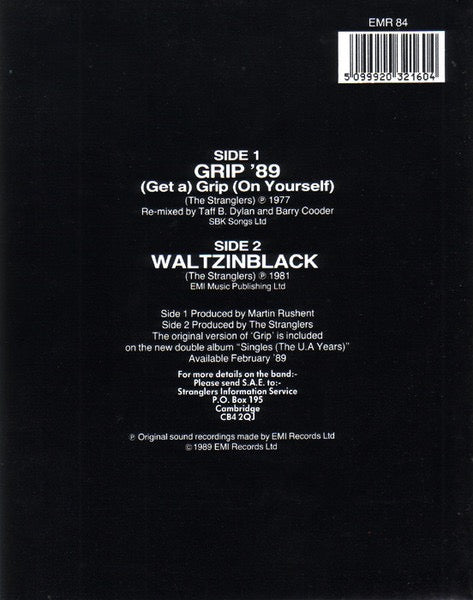 Image of Back Cover of 7" - VG/VG - THE STRANGLERS, Grip '89 (Get A) Grip (On Yourself) (Liberty; EMR 84, UK 1989, Plastic Fold Over Sleeve With EMI Promo Sticker On Front, Insert, Red Vinyl), Light fogging to disc from PVC sleeve,  - 3316522C