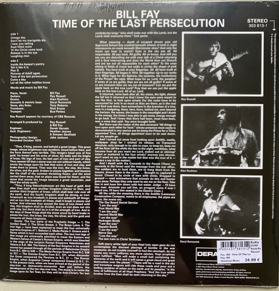Image of Back Cover of LP - EX/EX - BILL FAY, Time Of The Last Persecution (UMC; 3538131, UK 2021, 180 Gram Vinyl), Opened Instore, Still In Stickered Shrinkwrap,  - 3346228S